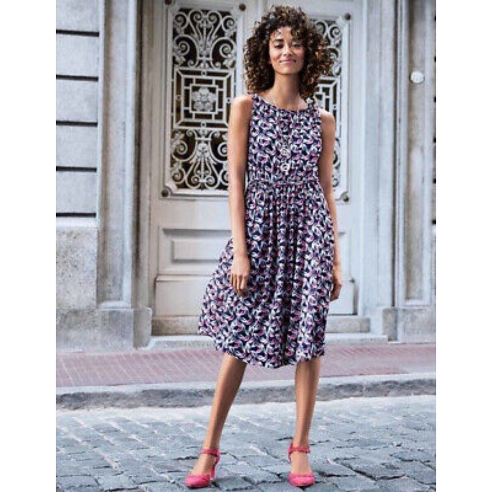 Sleeveless Printed Midi Dress in Navy and Pink